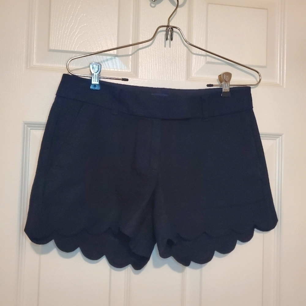 J. Crew Linen Cotton Blend Shorts with Scalloped Hem Sz 2 Black